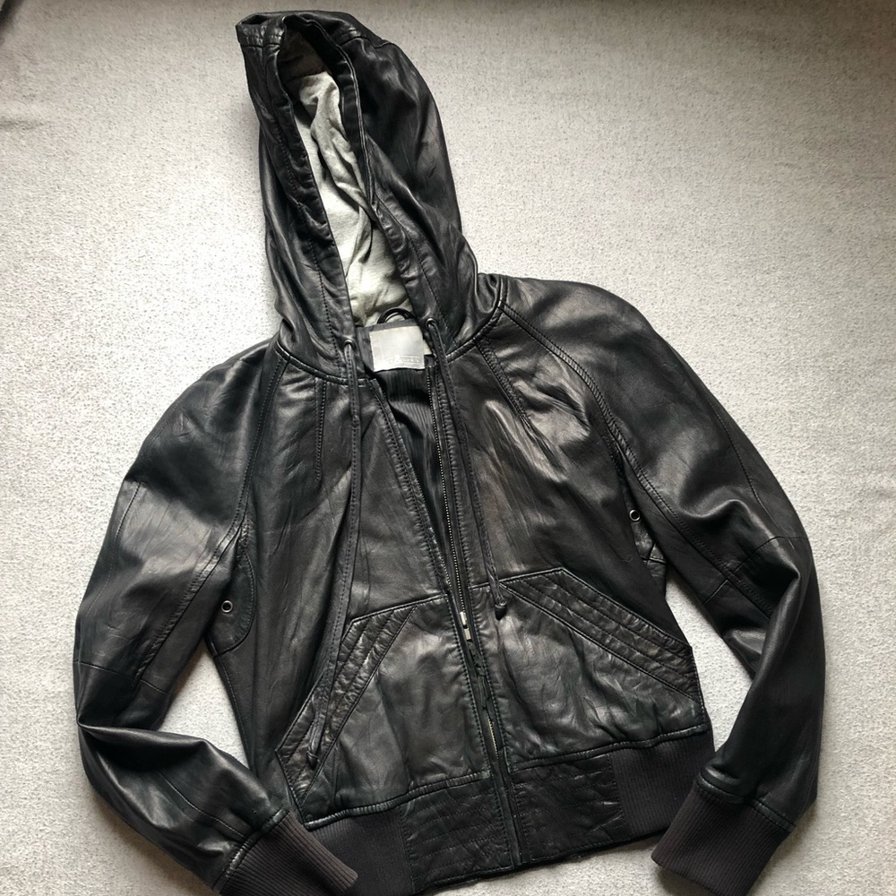 Black Genuine Leather Hoodie
